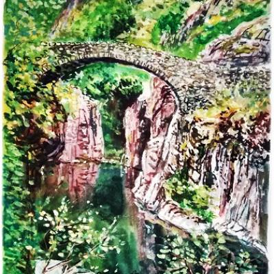 pont du diable Ardèche aquarelle